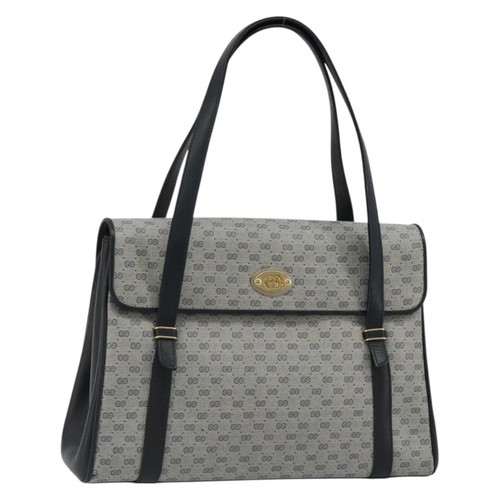 GUCCI Micro GG Supreme Hand Bag PVC Navy Gold 000 46 4857 Auth ki6678A