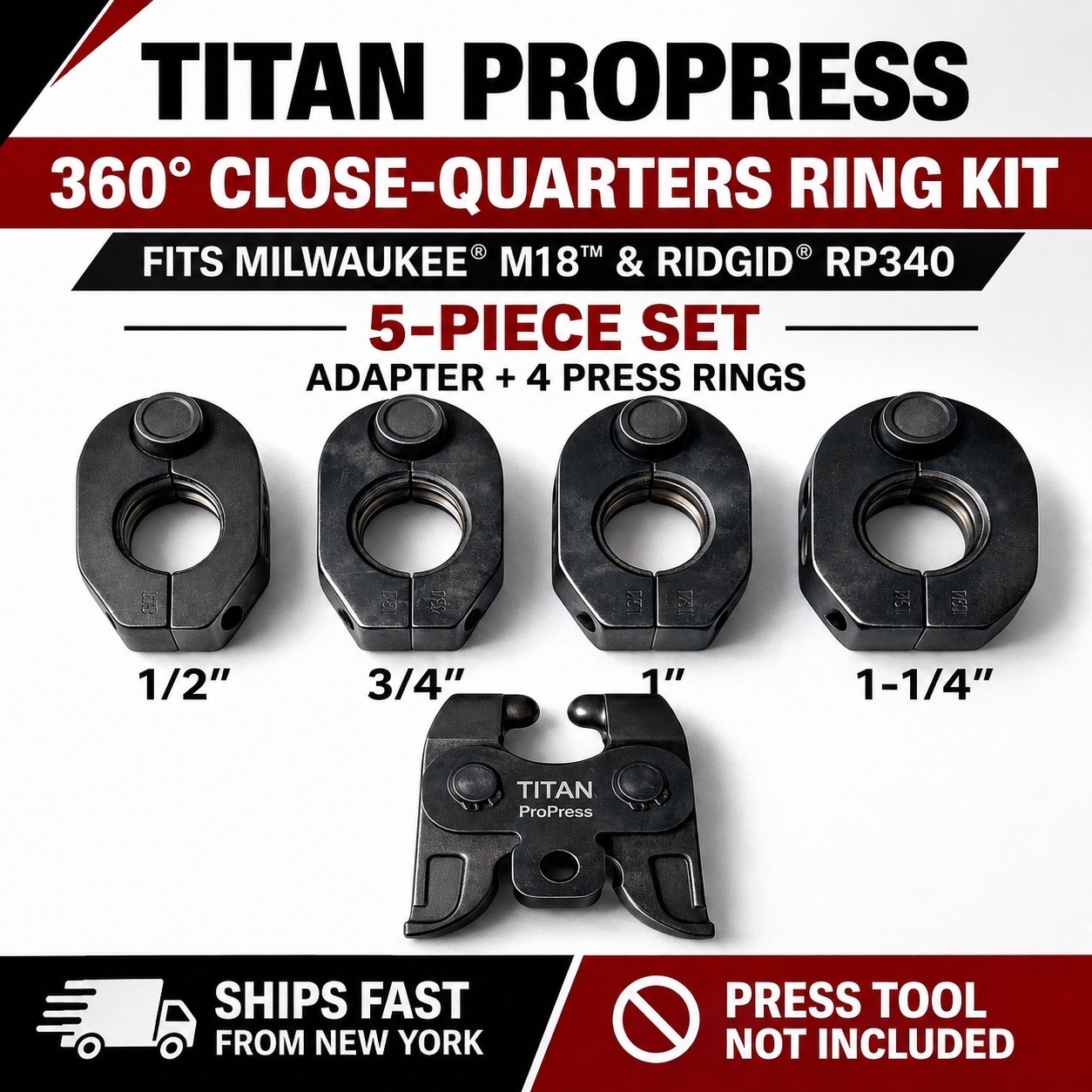 Titan 360° ProPress Ring Set 1/2"-1-1/4" Fits Milwaukee M18 & RIDGID RP340 ONLY