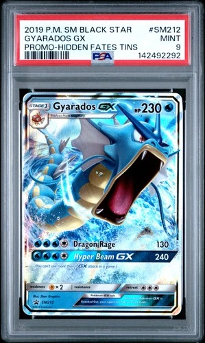 2019 POKEMON SM BLACK STAR PROMO HIDDEN FATES TINS #SM212 GYARADOS GX PSA 9