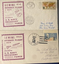 GEMINI-6 ONBOARD PRS WASP 16 DEC 1965 MACHINE CANCEL & HAND STAMPED SPACE COVERS