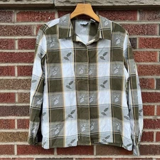 Breckenridge Olive Green and White Plaid Napkin Print Collared Button Down Shirt
