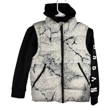 Jordan Boys Puffer Hooded Jacket Black White Crackle Print Jumpman Size S 8-10Y
