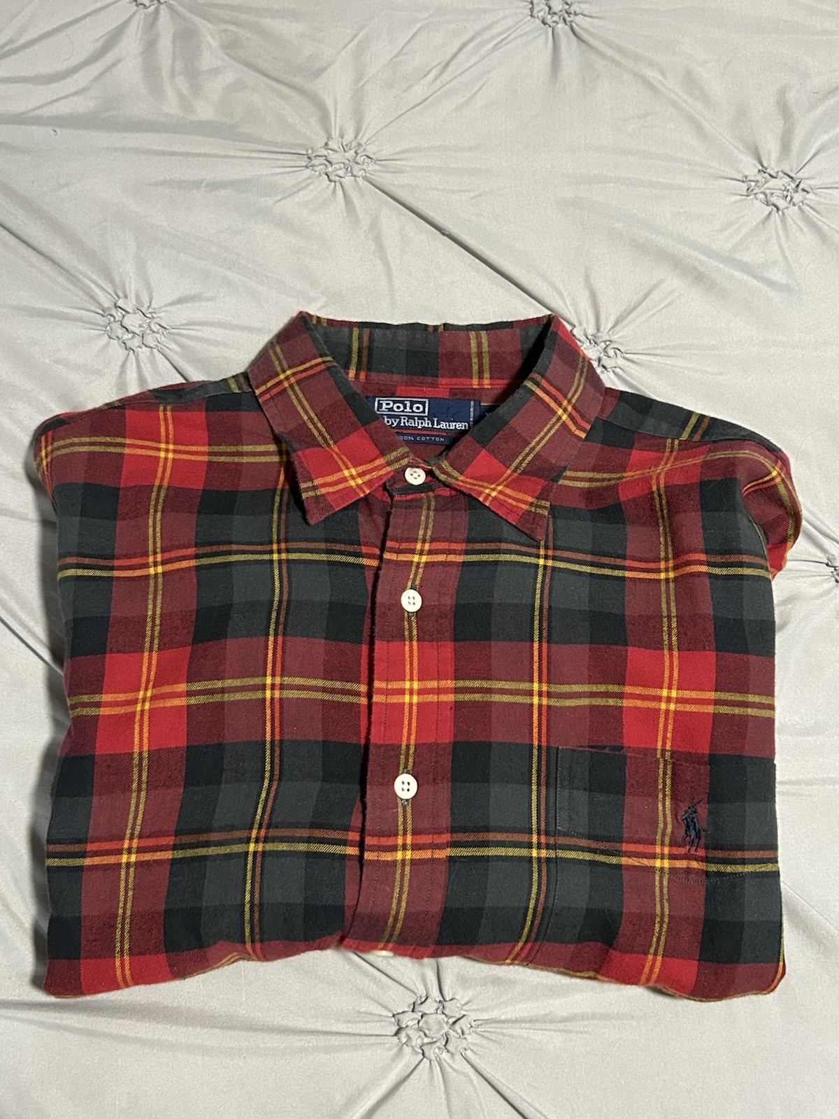 Vintage Polo Ralph Lauren Shirt Mens XL Red Black Plaid Flannel 100% Cotton