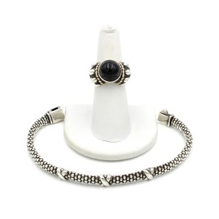 Lagos Caviar Sterling Silver 18k Black Onyx Ring Bracelet Lot of 2 #S5248 5