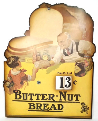 Vintage Butter Nut Bread Advertising Sign Adjustable Price Cardboard 1980s