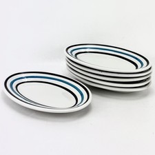 Shenango China Oval Plates 7.25" Restaurant Ware Rimmed Set of 6 Blue Black