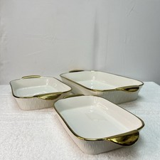 White & Gold Ceramic Serving Tray Set – 3pc Elegant Party Platters – Tableware