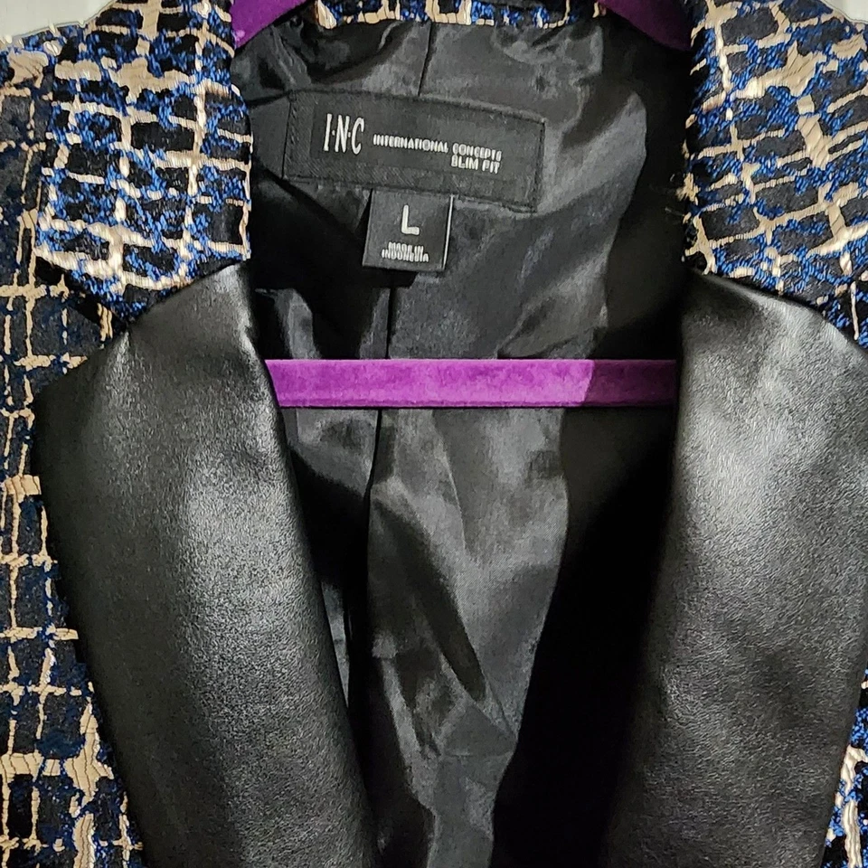 Chaqueta Blazer INC International Concepts Milan Calce Ajustado Metálica Azul Dorado Grande Foto 3 de 4