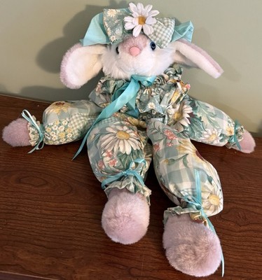 Vintage Designer Bunny Collection Ill Sit Anywhere Bunny Plush Blue Floral Daisy