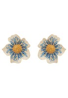 Gelb Vergoldet Groß Blumenmuster Pansy Ohrstecker Blau Weiß Cz-Edelstein