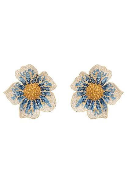 Gelb Vergoldet Groß Blumenmuster Pansy Ohrstecker Blau Weiß Cz-Edelstein-image