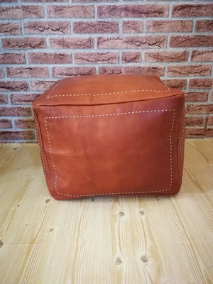 Pouf en cuir marocain fait main 20" véritable peau de chèvre ottomane marron ... - Photo 1/4