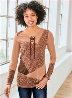 Shirt Braun 44 Linea Tesini Damen Shirt Patchwork-Stil Camel Uvp: 49,99€ G214