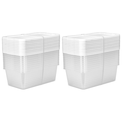 2 Sets Sterilite 6 Quart Clear Storage Bins with White Snap-On Lids