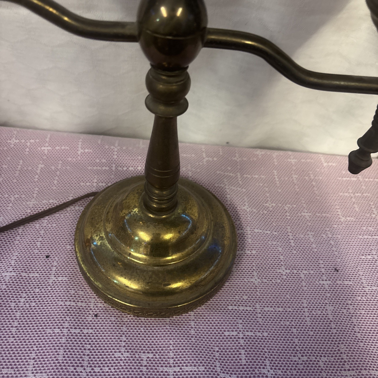 Vintage 18” Victorian Brass Student Lamp Swirl Shade Green Works Turn Key FS