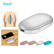 2 Pack 5000mAh Power Bank Hand Warmer Rechargeable w/ Dual Heating Functions
