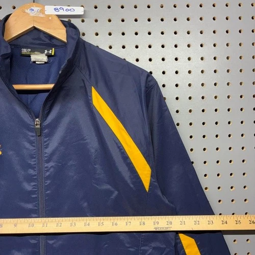 Under Armour Mens Windbreaker Jacket Navy Yellow Zip Up Mock Neck Small image 6