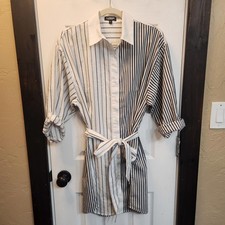 Express Portofino black/white Striped Shirt Dress with Belt, Size Small