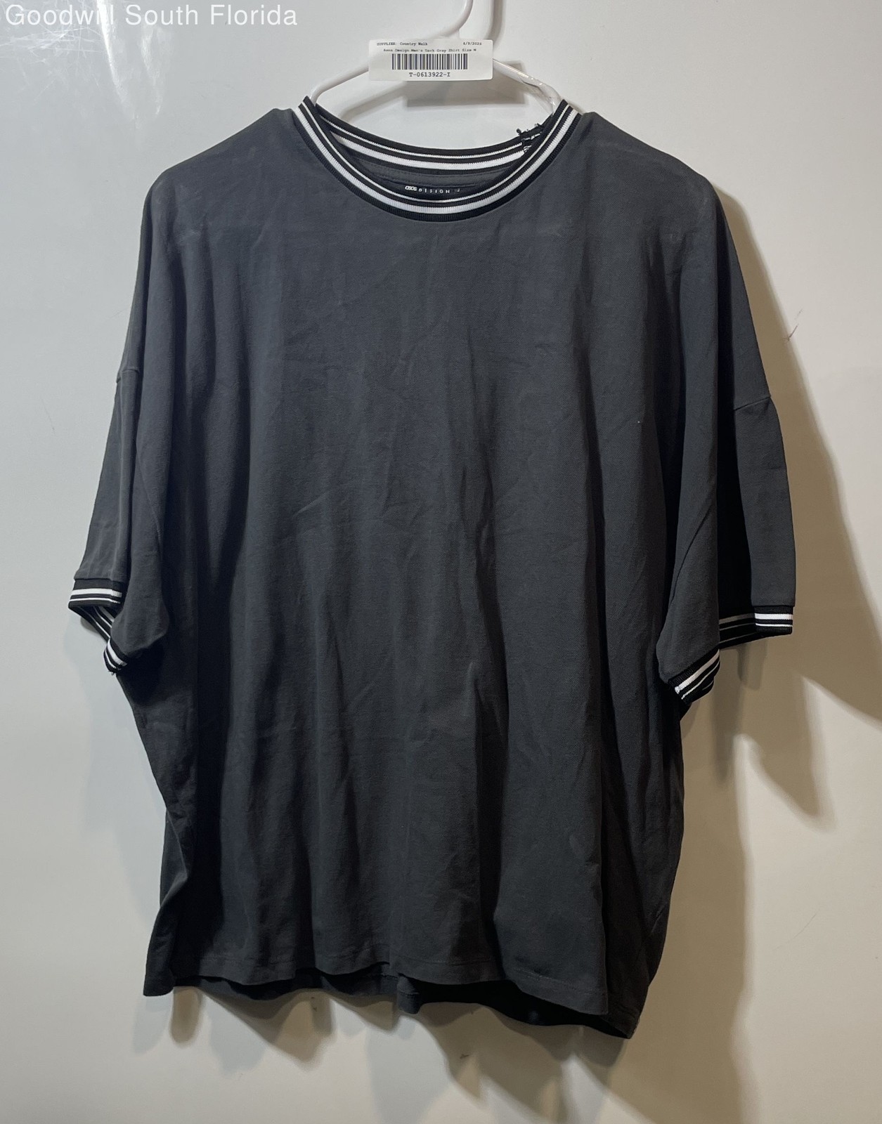 Asos Design Mens Dark Gray Short Sleeve Crew Neck Oversized Ringer T-Shirt Sz M