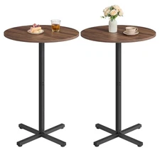 Round Cocktail Table, Set of 2, High Top Bar Pub Table with Metal Frame and C...