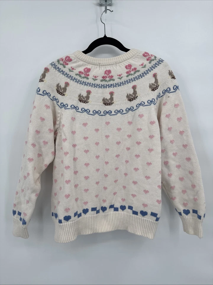 Suéter Eddie Bauer Vintage Años 90 Pastel Pollos Flores Corazones Tejido Talla L Foto 2 de 4