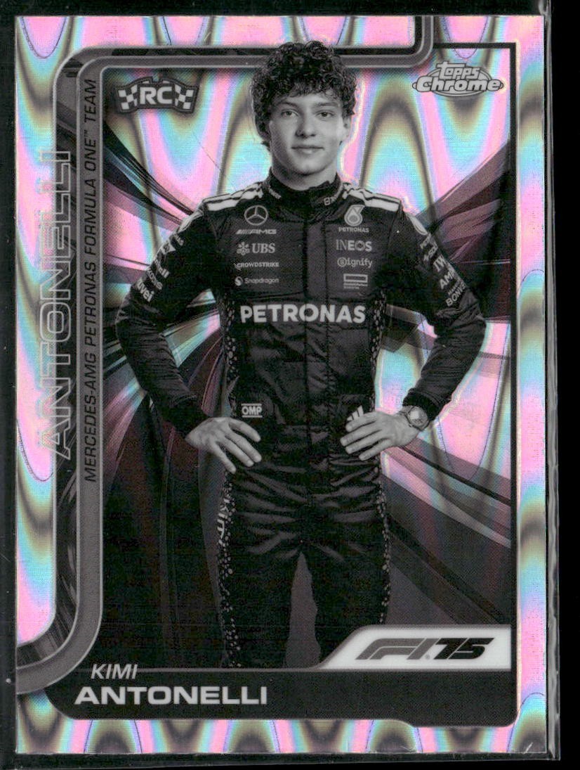 2025 Topps Chrome Racing Kimi Antonelli Black & White Raywave Refractor RC #8