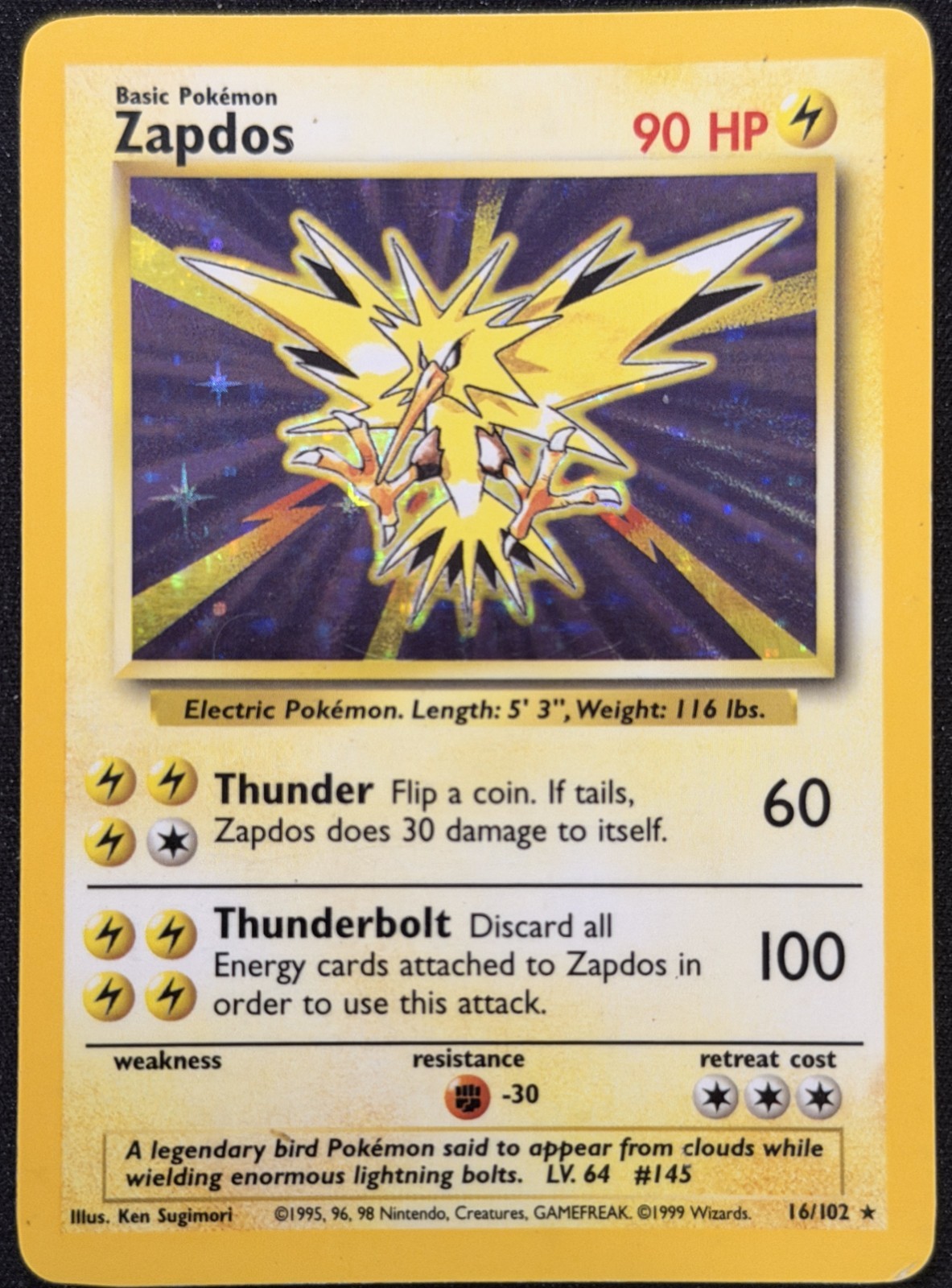 Zapdos 16/102 Holo - Base Set - MP - Pokemon TCG - 1999