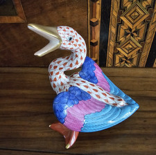 Herend Porcelain Figurine Wild Goose Rust Fishnet Retired Hungary 5051 4.25"H