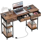 HOMCOM Computer Writing Desk with Power Outlets, Drawers, Shelves, Brown