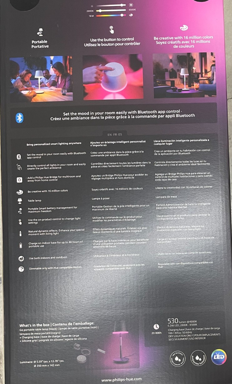 Philips Hue Go Smart Portable Table Lamp, Black - White and Color Ambiance LED