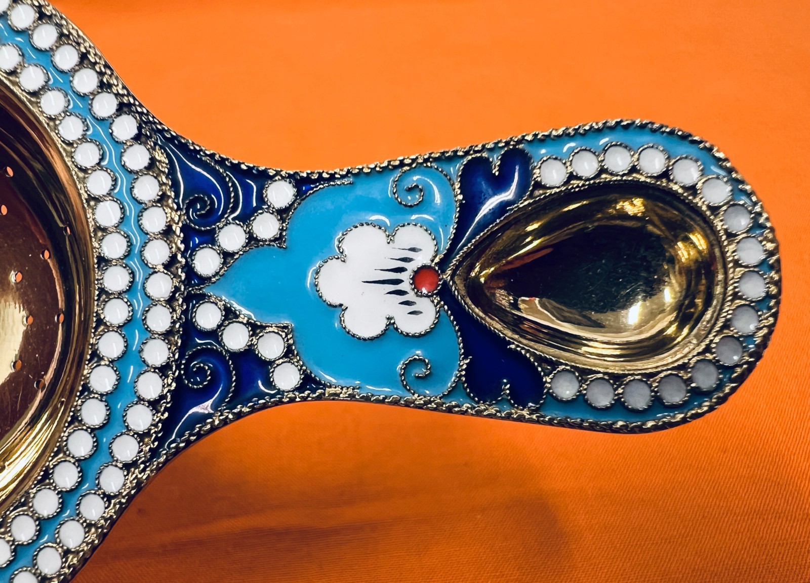 Russian Silver Enamel Strainer