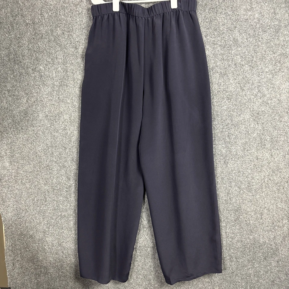 Calça Eileen Fisher Feminina Tamanho G Azul Seda Perna Larga Palazzo Elegante - Imagem 2 de 4