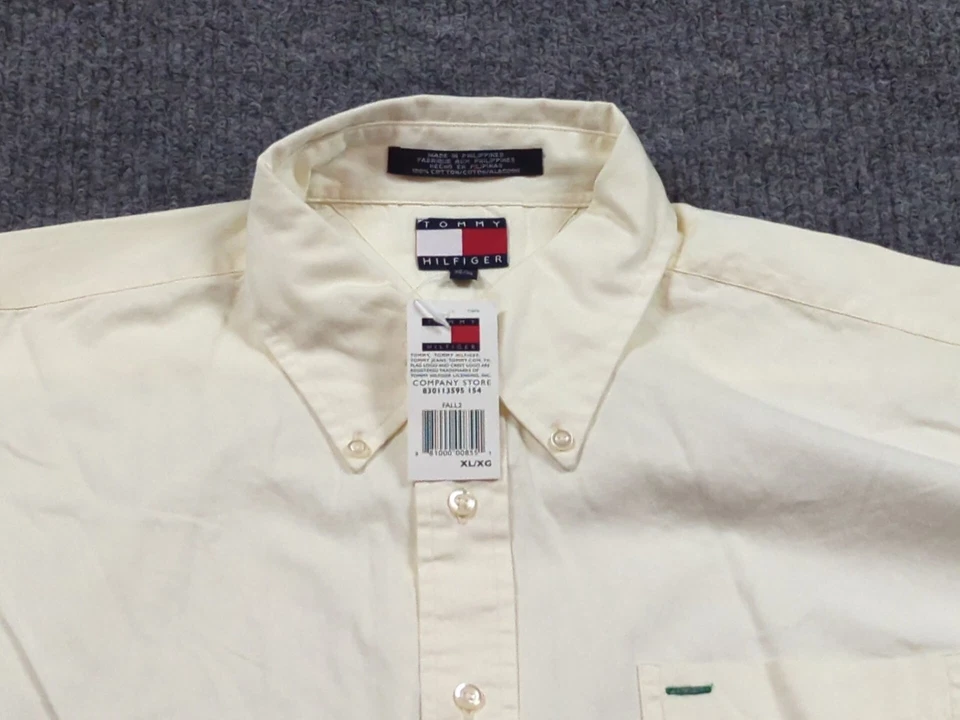 Camisa Tommy Hilfiger Para Hombre XL Marfil Manga Larga Botón Algodón Negocios Preppy Nueva Foto 2 de 4