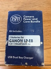 BM Premium Camera Power and Care Bundle 2 Batteries for Canon LP-E8 7.2V LITHIUM