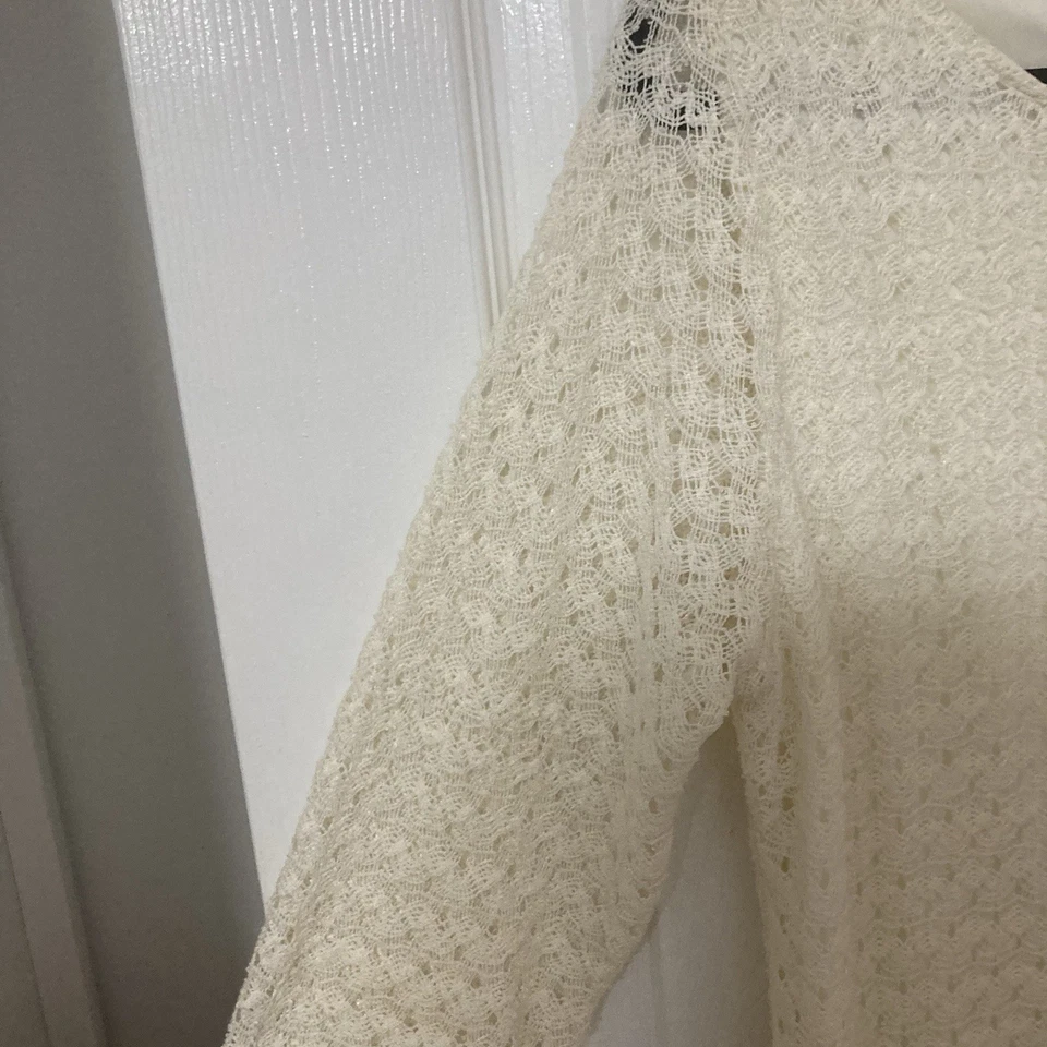 Vestido para mujer talla 14 blanco roto tejido mangas Sharagono playa boho crucero costero Foto 4 de 4