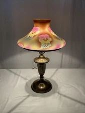 REWIRED Antique Vtg Arts & Crafts Deco Victorian Table Lamp Painted Glass Shade