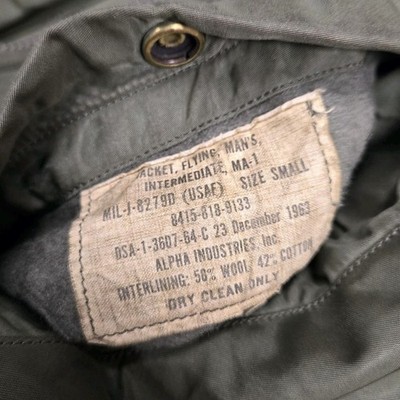 MA-1ジャケット USA製 60sMIL規格 USAF small 60s USAF MA-1 Flight Jacket Flying Small Alpha Industries OG
