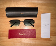 Cartier Signature C Rimless Sunglasses Green Lens Gold Metal CT0468S