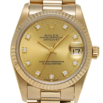ROLEX Datejust 68278G Unisex Champagne Diamond Yellow Gold Automatic #W370