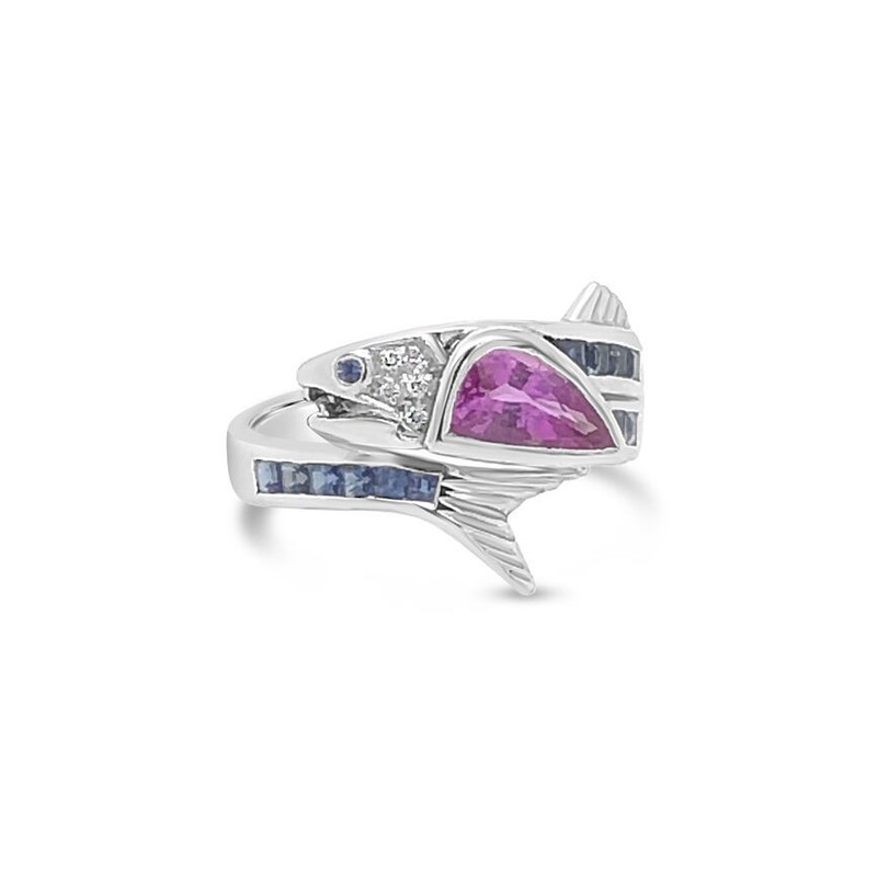 LeVian Sapphire Ring 1 1/2 ct Cocktail Pink Statement in 18K White Gold Size 7.5