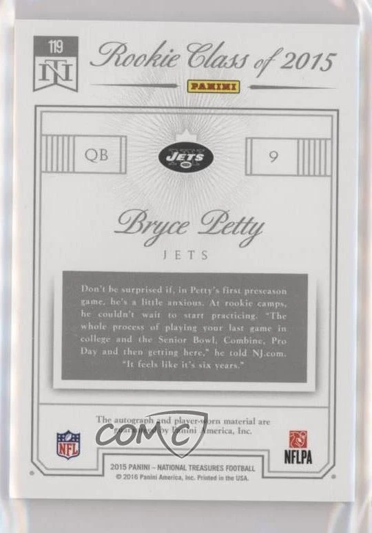 2015 Panini National Treasures RPS /99 Bryce Petty #119 RPA Rookie Patch Auto RC - Image 2 of 2