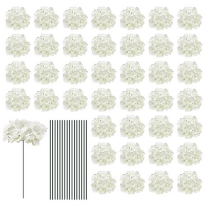 64 Set Silk Full Hydrangea Flowers White Artificial Flower for Wedding Home