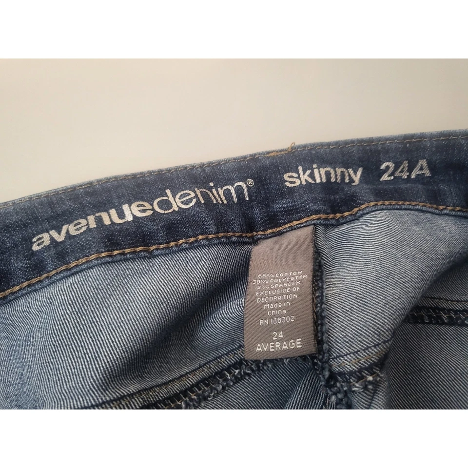 Avenue Denim Skinny Jeans Plus Size 24 Embellished Rhinestone Dark Wash Women - Image 4 of 4