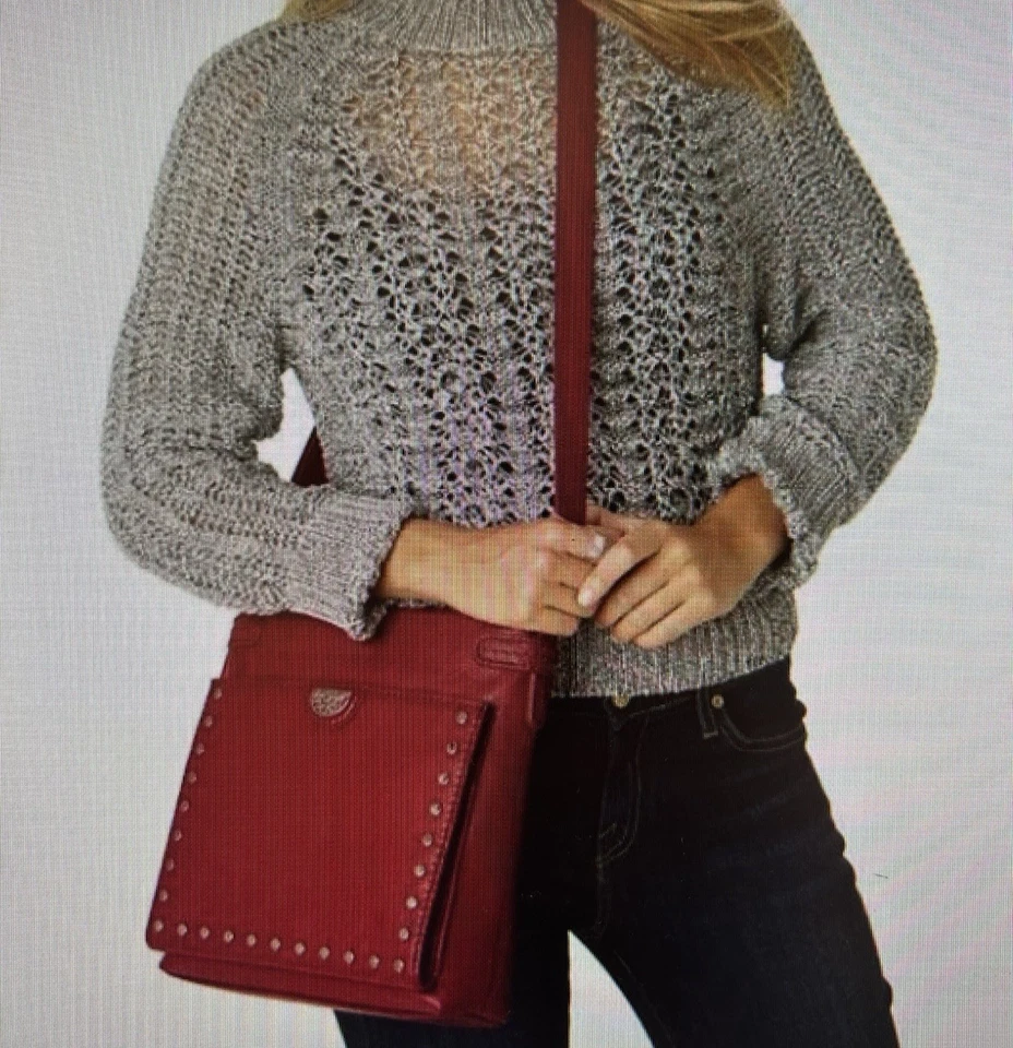 Bolso Bandolera BRIGHTON Royce Bastante Resistente Organizador Tachonado Cuero NEGRO Foto 2 de 4