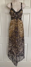 Casssee’s ~ Chiffon Boho Indie Beaded Lined Maxi Dress Smocked Back ~ Size PXL