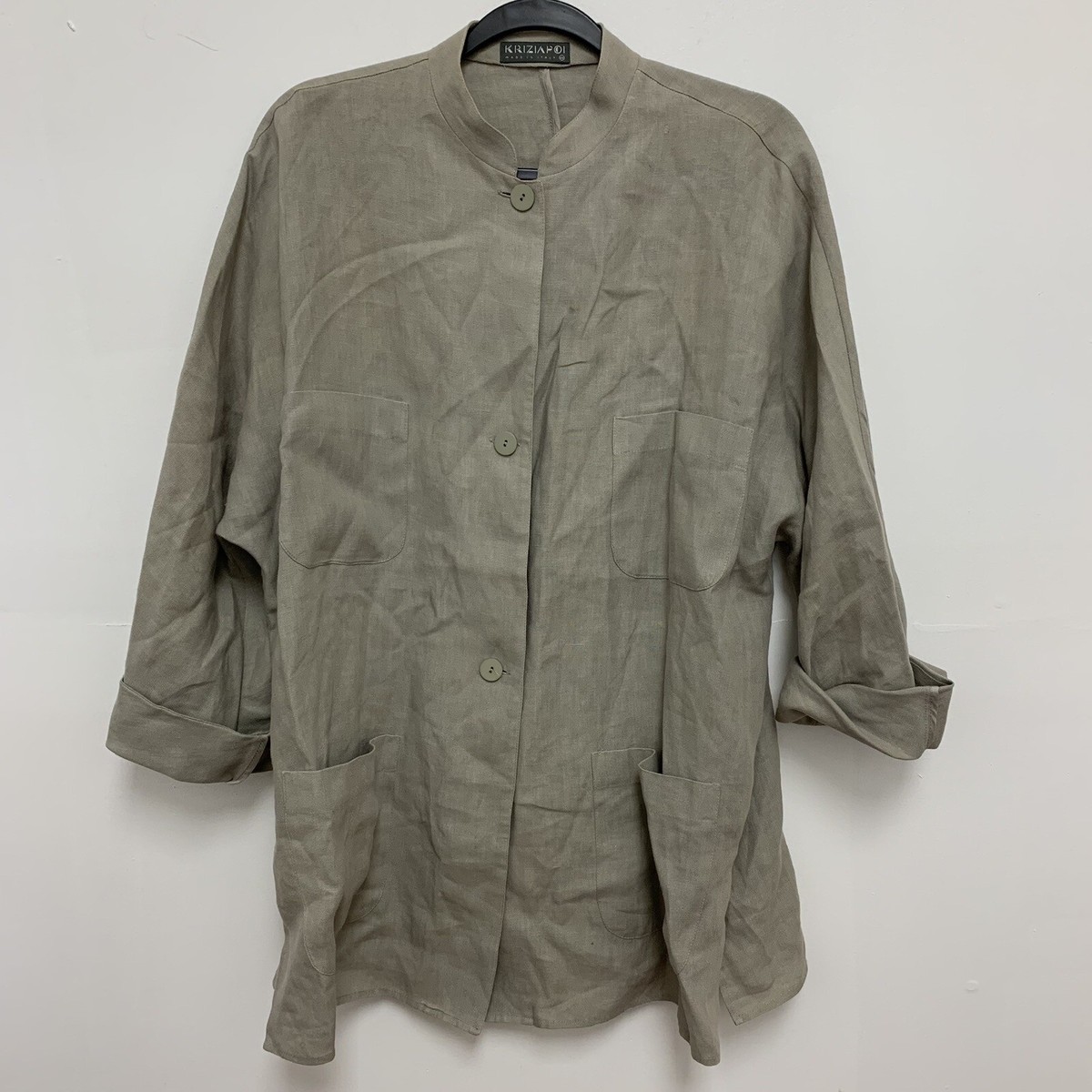 KriziaPoi Grey Linen Button Up Blazer Tunic Jacket Size 44 | eBay