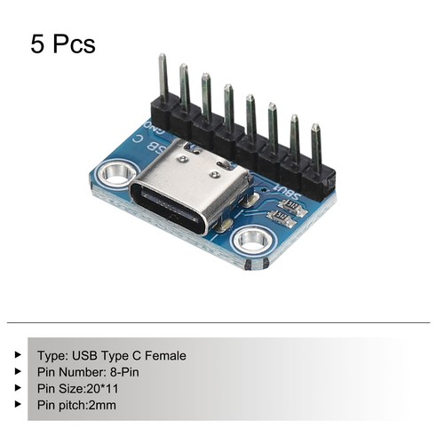 5Pcs USB TYPE C Breakout Board Female 2.54MM with Pin Header Connector - Picture 3 of 4