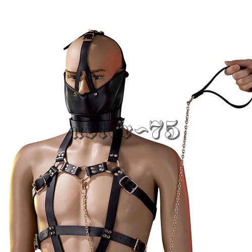Männlicher Sklave Bondage Leder Set verstellbar Keuschheit Kleidung Handschellen Kopfbedeckung - Bild 1 von 12