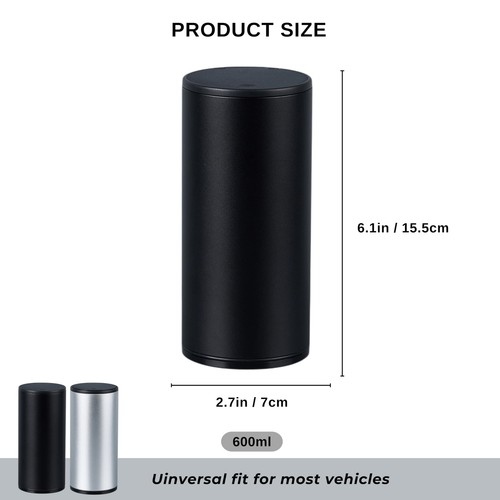 Mini Car Trash Can with Lid Leakproof Aluminum Alloy Auto Garbage Bin Silver - Picture 5 of 7