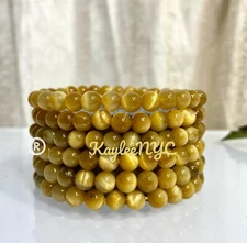 Wholesale 6 Pcs Natural Honey Tiger Eye 6mm 7.5” Crystal Stretch Bracelet